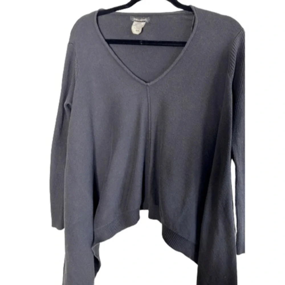 BILLABONG V-NECK ASYMMETRICAL HEM SHARK BITE HEM GRAY KNIT SWEATER SIZE S/P